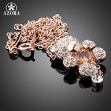 AZORA Cute Girl Rose Gold Color Rhinestones and Heart Shape Zircon Bear Jewelry Necklace TN0093