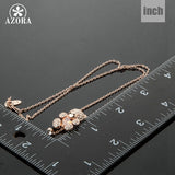 AZORA Cute Girl Rose Gold Color Rhinestones and Heart Shape Zircon Bear Jewelry Necklace TN0093