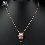 AZORA Cute Girl Rose Gold Color Rhinestones and Heart Shape Zircon Bear Jewelry Necklace TN0093