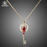 AZORA Gold Color Red Stellux Austrian Crystals Unlocking Key Design Pendant Necklace TN0008
