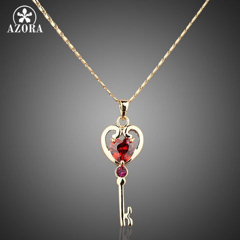 AZORA Gold Color Red Stellux Austrian Crystals Unlocking Key Design Pendant Necklace TN0008