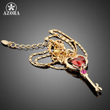 AZORA Gold Color Red Stellux Austrian Crystals Unlocking Key Design Pendant Necklace TN0008