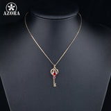 AZORA Gold Color Red Stellux Austrian Crystals Unlocking Key Design Pendant Necklace TN0008