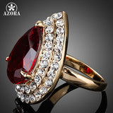 AZORA Gold Color Red Cubic Zirconia Stones Water Drop Ring TR0125