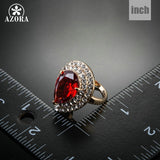 AZORA Gold Color Red Cubic Zirconia Stones Water Drop Ring TR0125