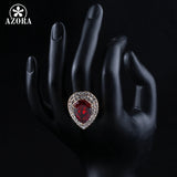 AZORA Gold Color Red Cubic Zirconia Stones Water Drop Ring TR0125