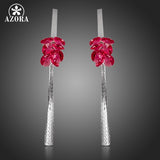 AZORA Rose Red Stellux Austrian Crystal Shining Tassel Drop Earrings TE0096