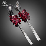 AZORA Rose Red Stellux Austrian Crystal Shining Tassel Drop Earrings TE0096