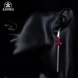 AZORA Rose Red Stellux Austrian Crystal Shining Tassel Drop Earrings TE0096