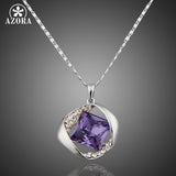 AZORA White Gold Color Stellux Austrian Crystals Pendant Necklace for Valentine's Day Gift of Love TN0012
