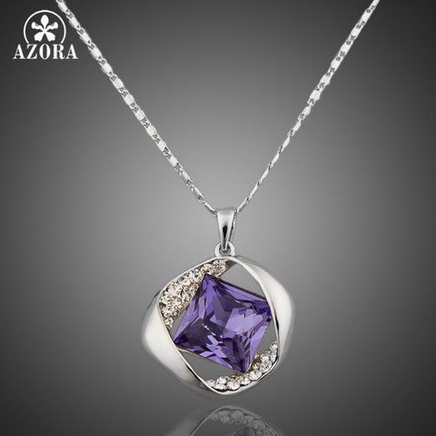 AZORA White Gold Color Stellux Austrian Crystals Pendant Necklace for Valentine's Day Gift of Love TN0012
