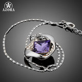 AZORA White Gold Color Stellux Austrian Crystals Pendant Necklace for Valentine's Day Gift of Love TN0012