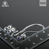 AZORA White Gold Color Bule Stellux Austrian Crystal Cube Drop Earrings and Necklace Jewelry Set TG0032