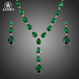 AZORA The Poem of Spring Green Cubic Zirconia Tear Drop Pendant Necklace and Earrings Jewelry Sets TG0148