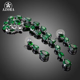 AZORA The Poem of Spring Green Cubic Zirconia Tear Drop Pendant Necklace and Earrings Jewelry Sets TG0148