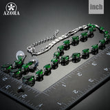 AZORA The Poem of Spring Green Cubic Zirconia Tear Drop Pendant Necklace and Earrings Jewelry Sets TG0148