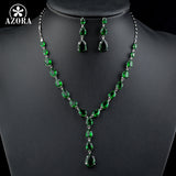 AZORA The Poem of Spring Green Cubic Zirconia Tear Drop Pendant Necklace and Earrings Jewelry Sets TG0148