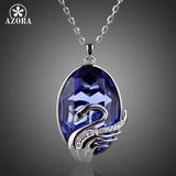 AZORA Swans Fly Blue Sky White Gold Color Stellux Austrian Crystal Ellipse Pendant Necklace TN0042