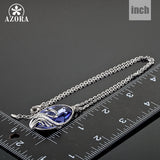 AZORA Swans Fly Blue Sky White Gold Color Stellux Austrian Crystal Ellipse Pendant Necklace TN0042