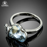 AZORA Genuine White Gold Color Love Double Hearts Blue Stellux Austrian Crystal Rings TR0182