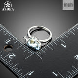 AZORA Genuine White Gold Color Love Double Hearts Blue Stellux Austrian Crystal Rings TR0182
