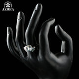 AZORA Genuine White Gold Color Love Double Hearts Blue Stellux Austrian Crystal Rings TR0182