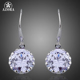 AZORA White Gold Color Round Cubic Zirconia Elegant Drop Earring TE0089