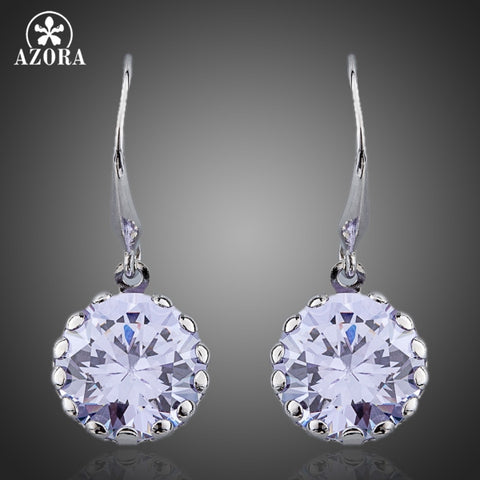 AZORA White Gold Color Round Cubic Zirconia Elegant Drop Earring TE0089