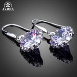 AZORA White Gold Color Round Cubic Zirconia Elegant Drop Earring TE0089