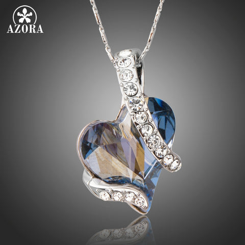 AZORA Forever Love Light Blue Heart Stellux Austrian Crystal Classic Pendant Necklaces for Valentine's Day Gift of Love TN0195