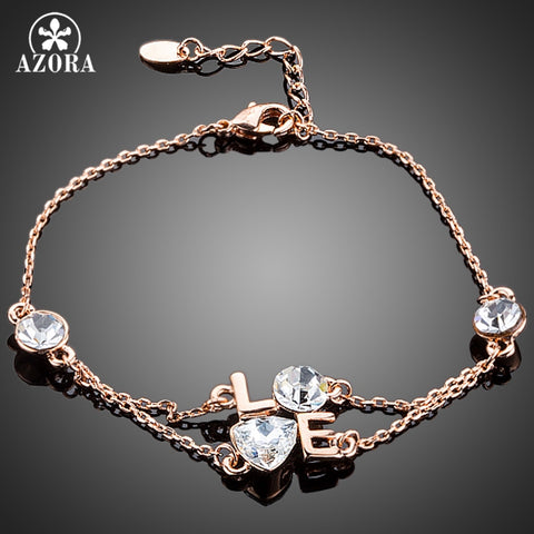 AZORA Romantic lOVE Design for Valentine's Day Gift With Rose Gold Color Stellux Austrian Crystal Bracelet TS0139
