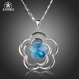 AZORA 5pcs Leaves Flower With Light Blue Stellux Austrian Crystal Pendant Necklace TN0145