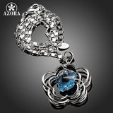 AZORA 5pcs Leaves Flower With Light Blue Stellux Austrian Crystal Pendant Necklace TN0145