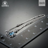 AZORA 5pcs Leaves Flower With Light Blue Stellux Austrian Crystal Pendant Necklace TN0145