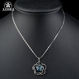 AZORA 5pcs Leaves Flower With Light Blue Stellux Austrian Crystal Pendant Necklace TN0145