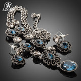 AZORA Exclusive Ancient Silver Color Bule Stellux Austrian Crystal Earrings and Necklace Set TG0034