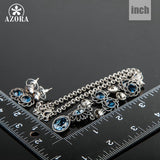 AZORA Exclusive Ancient Silver Color Bule Stellux Austrian Crystal Earrings and Necklace Set TG0034