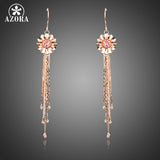 AZORA Women's Elegant Flower With Tassel Rose Gold Color Stellux Austrian Crystals Drop Earrings TE0214