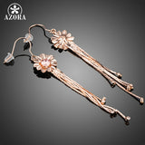 AZORA Women's Elegant Flower With Tassel Rose Gold Color Stellux Austrian Crystals Drop Earrings TE0214