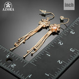 AZORA Women's Elegant Flower With Tassel Rose Gold Color Stellux Austrian Crystals Drop Earrings TE0214