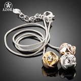 AZORA Brand Design White Gold Color Stellux Austrian Crystal 3pcs Roses Pendant Necklace TN0071