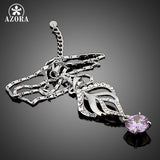 AZORA White Gold Color Stellux Austrian Crystals Purple Water Drop Pendant Necklace TN0005