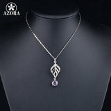 AZORA White Gold Color Stellux Austrian Crystals Purple Water Drop Pendant Necklace TN0005