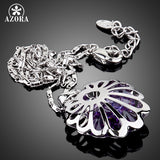 AZORA Unique Design Bud White Gold Color Stellux Austrian Crystal Water Drop Pendant Necklace TN0045