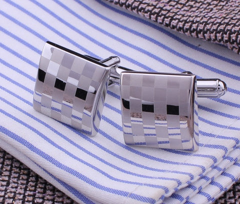 Square Engraving Cufflink Men's Groom Shirt Cufflinks Checked Wedding Cuff Links