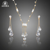 AZORA Elegant Gold Color Stellux Austrian Crystal Water Drop Earrings and Pendant Necklace Jewelry Sets TG0192