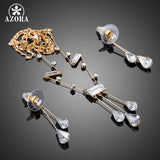 AZORA Elegant Gold Color Stellux Austrian Crystal Water Drop Earrings and Pendant Necklace Jewelry Sets TG0192