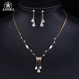 AZORA Elegant Gold Color Stellux Austrian Crystal Water Drop Earrings and Pendant Necklace Jewelry Sets TG0192