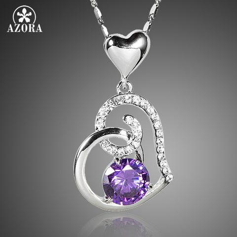 AZORA Purple Stellux Austrian Crystal Heart Pendant Necklace for Valentine's Day Gift of Love TN0182