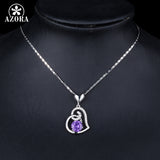 AZORA Purple Stellux Austrian Crystal Heart Pendant Necklace for Valentine's Day Gift of Love TN0182